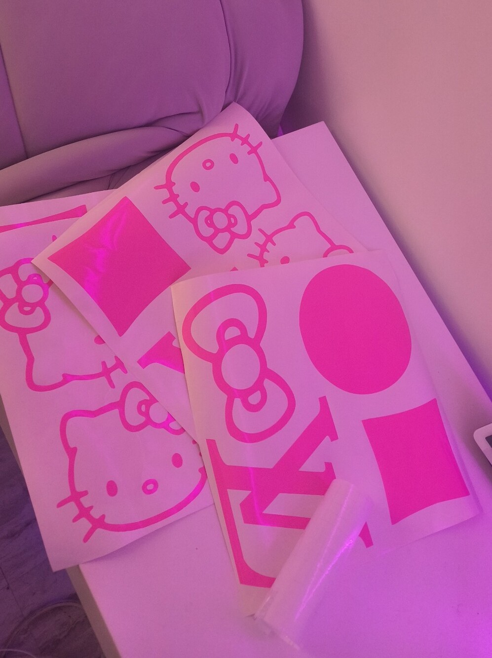 Hello Kitty Pink Vinyl Sticker Sheet for Bedding Decor